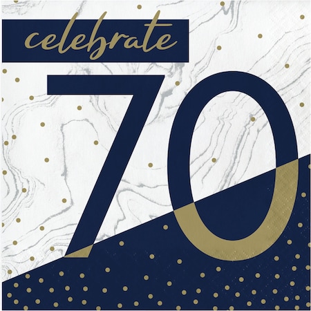 Creative Converting Navy and Gold 70th Birthday Napkins, 6.5", 192PK 357611